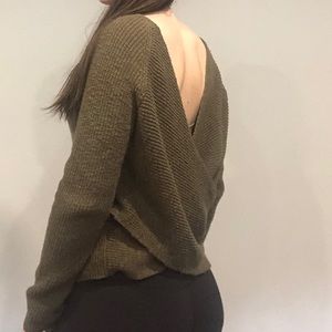 Aerie Green Crossed Ballet Back Knit Sweater